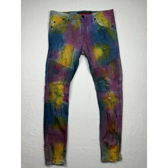 Heritage By America Men's Jeans Size 36x33 Tie Dye Denim Distressed Unique 36 30 - Picture 1 of 16